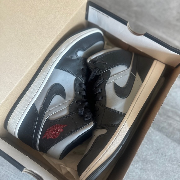 Jordan Other - Jordan 1 Shadow Black and Gray Sneakers with Red Accent